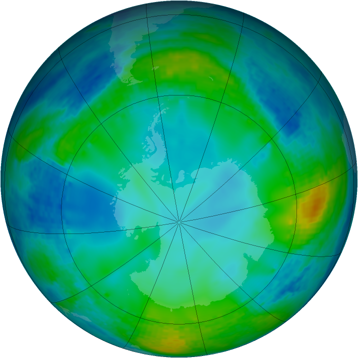 Antarctic ozone map for 04 July 2004